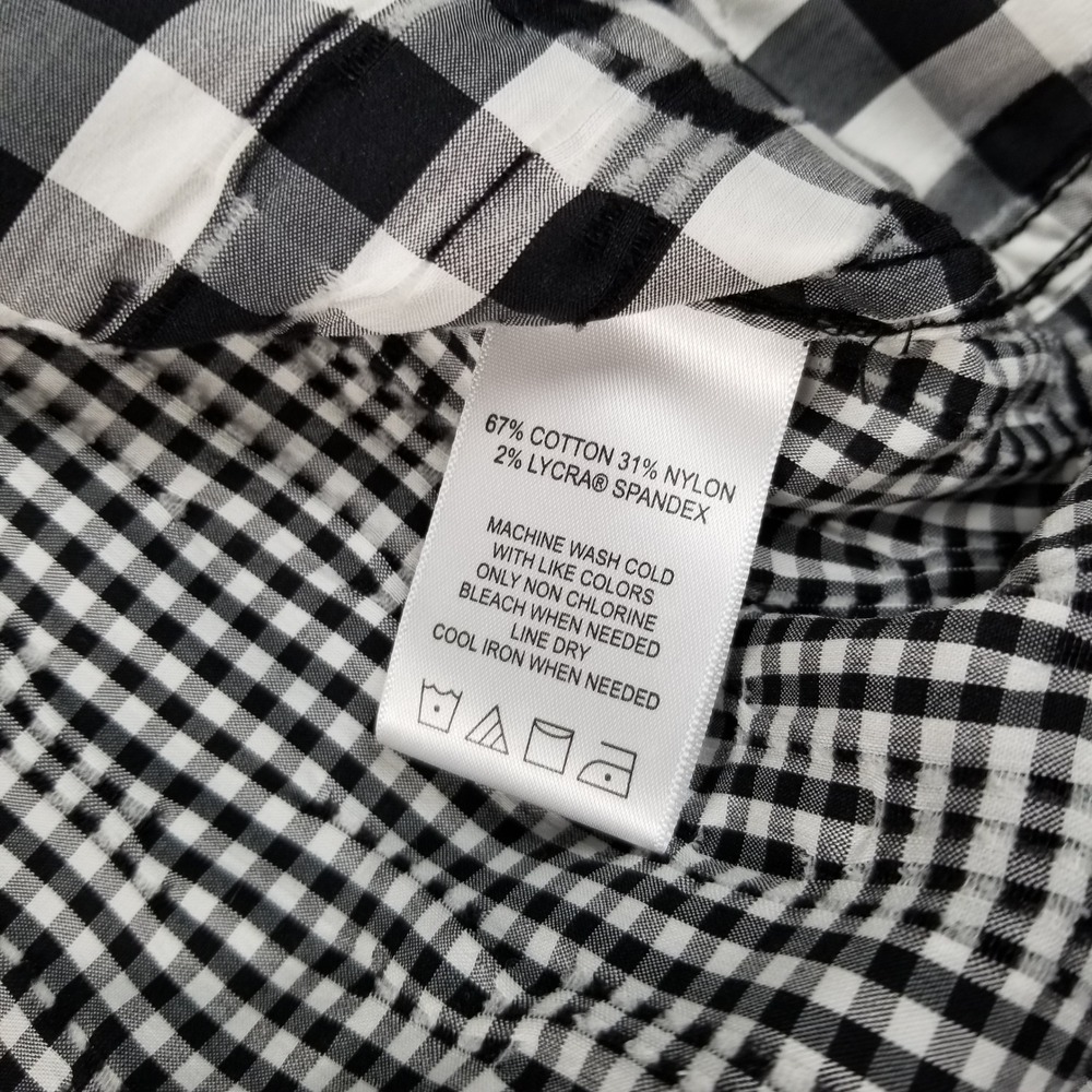 Foxcroft Button Up Shirt Women's 16 Black White Check Seersucker 3/4 Sleeve Top - Picture 6 of 8